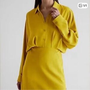 Express Women's Long Sleeve Shirt Dress in Mustard Yellow
